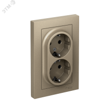 Розетка ATLASDESIGN двойная с заземлением со шторками 16А в сборе шампань