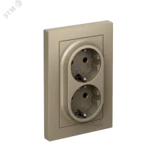 Розетка ATLASDESIGN двойная с заземлением со шторками 16А в сборе шампань