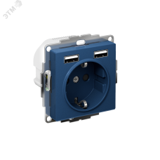 ATLASDESIGN РОЗЕТКА 16А c 2 USB A+A, 5В/2,4А, 2х5В/1,2А, механизм, АКВАМАРИН