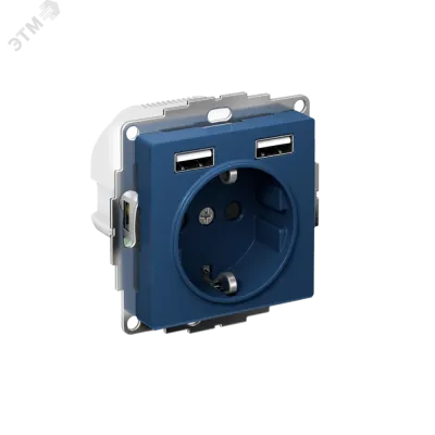 ATLASDESIGN РОЗЕТКА 16А c 2 USB A+A, 5В/2,4А, 2х5В/1,2А, механизм, АКВАМАРИН