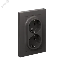 ATLASDESIGN РОЗЕТКА двойная с заземлением со шторками, 16А, в сборе, БАЗАЛЬТ