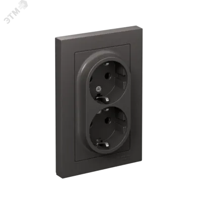ATLASDESIGN РОЗЕТКА двойная с заземлением со шторками, 16А, в сборе, БАЗАЛЬТ
