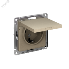 Розетка ATLASDESIGN с заземлением со шторками с крышкой 16А IP20 механизм шампань