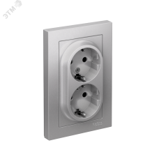 Розетка ATLASDESIGN двойная с заземлением со шторками 16А в сборе алюминий