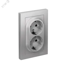 Розетка ATLASDESIGN двойная с заземлением со шторками 16А в сборе алюминий