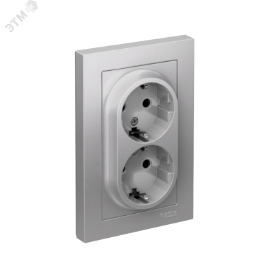 Розетка ATLASDESIGN двойная с заземлением со шторками 16А в сборе алюминий