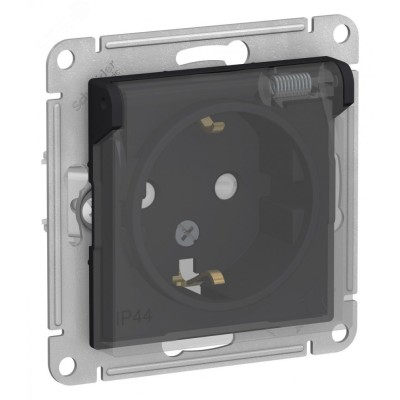 ATLASDESIGN AQUA РОЗЕТКА с заземлением со шторкамис прозрачной крышкой, 16А, IP44, механизм, КАРБОН