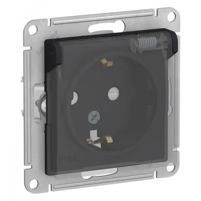 ATLASDESIGN AQUA РОЗЕТКА с заземлением со шторкамис прозрачной крышкой, 16А, IP44, механизм, КАРБОН