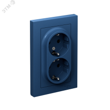 ATLASDESIGN РОЗЕТКА двойная с заземлением со шторками, 16А, в сборе, АКВАМАРИН