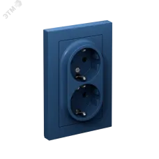 ATLASDESIGN РОЗЕТКА двойная с заземлением со шторками, 16А, в сборе, АКВАМАРИН