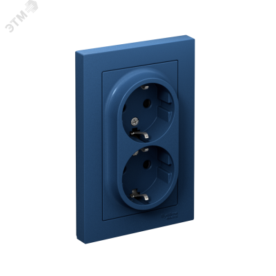 ATLASDESIGN РОЗЕТКА двойная с заземлением со шторками, 16А, в сборе, АКВАМАРИН