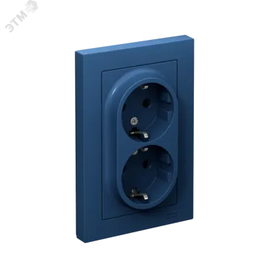 ATLASDESIGN РОЗЕТКА двойная с заземлением со шторками, 16А, в сборе, АКВАМАРИН
