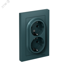 Розетка ATLASDESIGN двойная с заземлением со шторками 16А в сборе изумруд