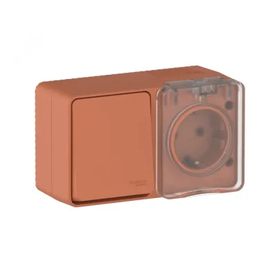 AtlasDesign PROFI IP54 О/У БЛОК: РОЗ. з/к со шт. 16А, ВЫКЛ.1-клав.10А, ТЕРРАКОТОВЫЙ