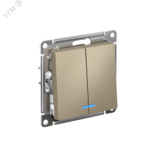 Выключатель двухклавишный ATLASDESIGN с подсветкой схема 5а 10АХ механизм шампань
