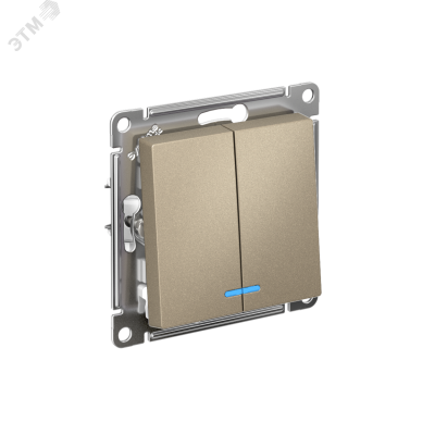 Выключатель двухклавишный ATLASDESIGN с подсветкой схема 5а 10АХ механизм шампань