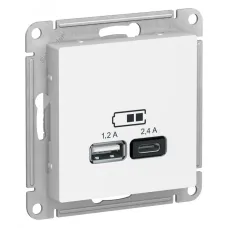 ATLASDESIGN USB РОЗЕТКА А+С, 5В/2,4 А, 2х5В/1,2 А, механизм, ЛОТОС