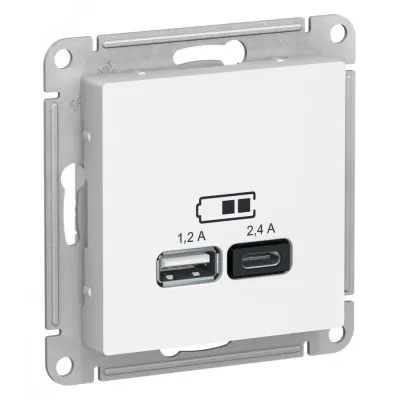 ATLASDESIGN USB РОЗЕТКА А+С, 5В/2,4 А, 2х5В/1,2 А, механизм, ЛОТОС