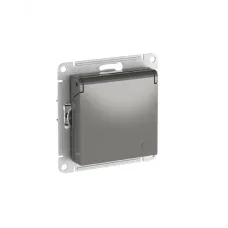 ATLASDESIGN РОЗЕТКА с заземл. со шторк. с крышкой,16А,IP20, быстрозажимные клеммы, СТАЛЬ