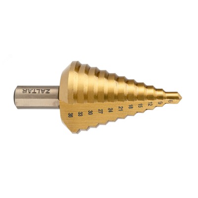 Сверло ступенчатое, HSS TiN, 9-36 мм, прямая канавка, трехплоскостной хвостовик