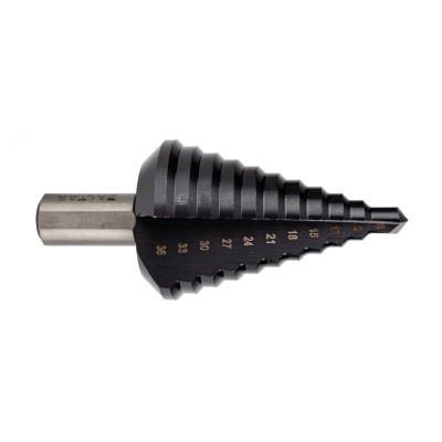 Сверло ступенчатое, HSS TiAlN, 9-36 мм, прямая канавка, трехплоскостной хвостовик