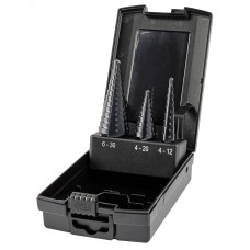 Набор сверл ступенчатых, 3 предмета, HSS TiAlN, Gr,1,2,3, 4-12, 4-20, 6-30 мм, прямая канавка, трехплоскостной хвостовик